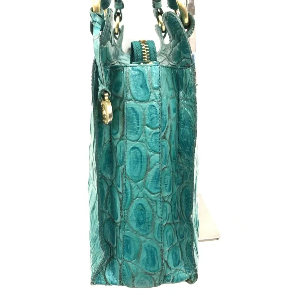 Brahmin Vibrant Teal Croc Embossed Leather Hobo Shoulder Bag with COA
